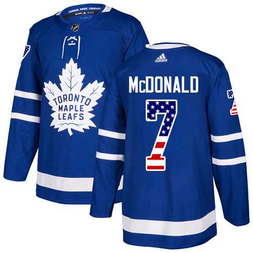 Men's Adidas Toronto Maple Leafs #7 Lanny McDonald Blue Home Authentic USA Flag Stitched NHL Jersey