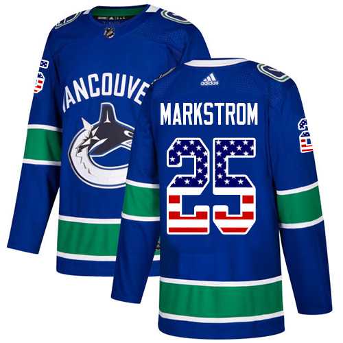 Men's Adidas Vancouver Canucks #25 Jacob Markstrom Blue Home Authentic USA Flag Stitched NHL Jersey
