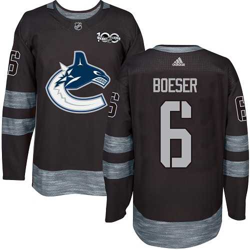Men's Adidas Vancouver Canucks #6 Brock Boeser Black 1917-2017 100th Anniversary Stitched NHL Jersey