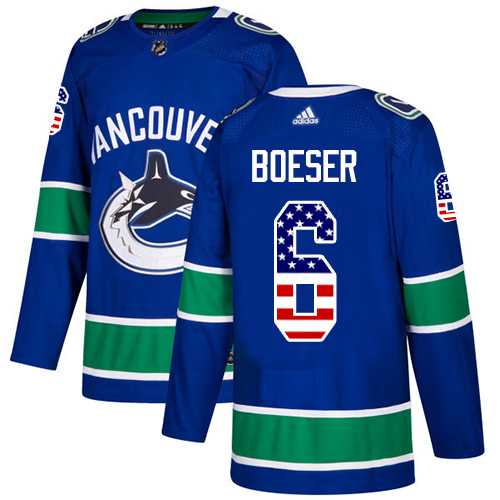 Men's Adidas Vancouver Canucks #6 Brock Boeser Blue Home Authentic USA Flag Stitched NHL Jersey