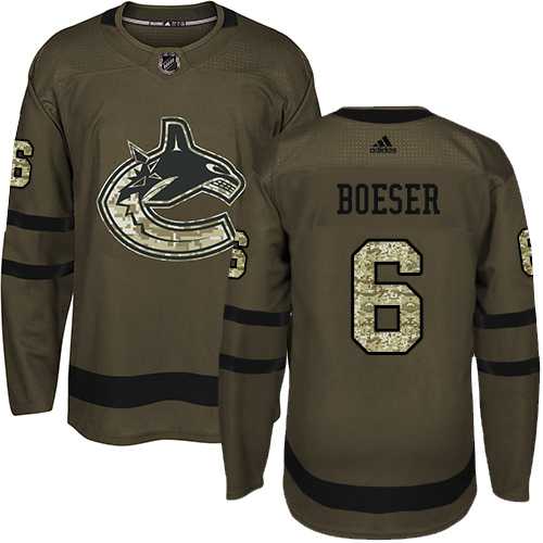 Men's Adidas Vancouver Canucks #6 Brock Boeser Green Salute to Service Stitched NHL Jersey
