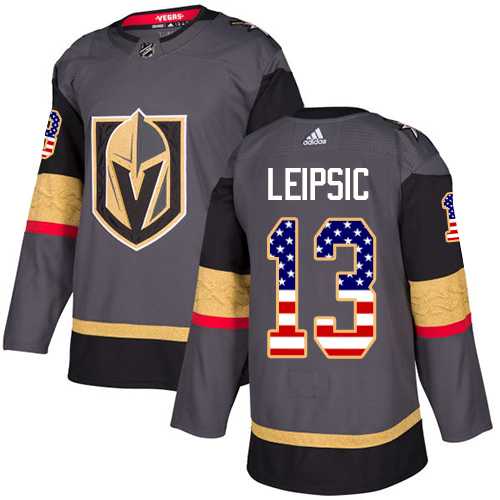 Men's Adidas Vegas Golden Knights #13 Brendan Leipsic Grey Home Authentic USA Flag Stitched NHL Jersey
