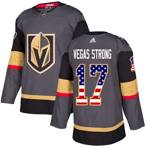 Men's Adidas Vegas Golden Knights #17 Vegas Strong Grey Home Authentic USA Flag Stitched NHL Jersey