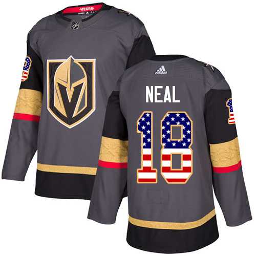 Men's Adidas Vegas Golden Knights #18 James Neal Grey Home Authentic USA Flag Stitched NHL Jersey