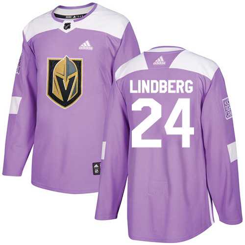 Men's Adidas Vegas Golden Knights #24 Oscar Lindberg Purple Authentic Fights Cancer Stitched NHL
