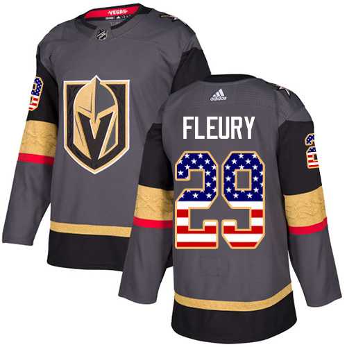 Men's Adidas Vegas Golden Knights #29 Marc-Andre Fleury Grey Home Authentic USA Flag Stitched NHL Jersey