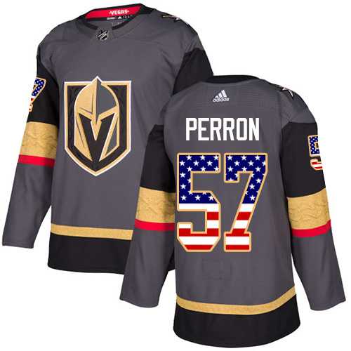 Men's Adidas Vegas Golden Knights #57 David Perron Grey Home Authentic USA Flag Stitched NHL Jersey