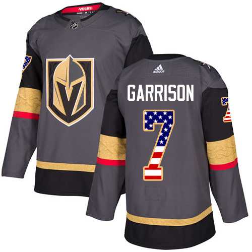 Men's Adidas Vegas Golden Knights #7 Jason Garrison Grey Home Authentic USA Flag Stitched NHL Jersey