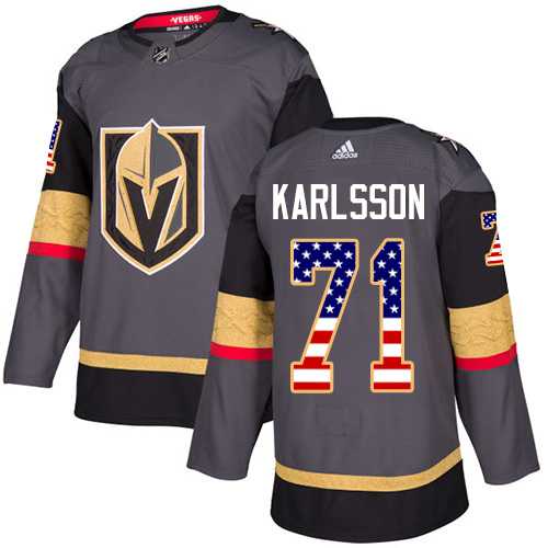 Men's Adidas Vegas Golden Knights #71 William Karlsson Grey Home Authentic USA Flag Stitched NHL Jersey