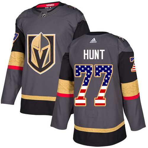 Men's Adidas Vegas Golden Knights #77 Brad Hunt Grey Home Authentic USA Flag Stitched NHL Jersey
