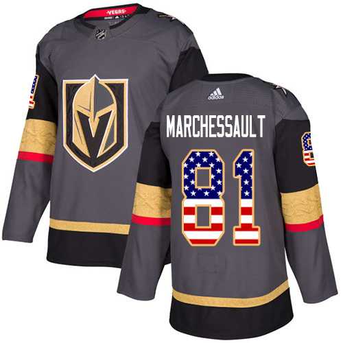 Men's Adidas Vegas Golden Knights #81 Jonathan Marchessault Grey Home Authentic USA Flag Stitched NHL Jersey