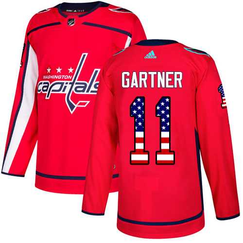 Men's Adidas Washington Capitals #11 Mike Gartner Red Home Authentic USA Flag Stitched NHL Jersey