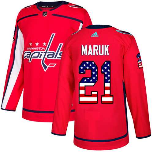 Men's Adidas Washington Capitals #21 Dennis Maruk Red Home Authentic USA Flag Stitched NHL Jersey