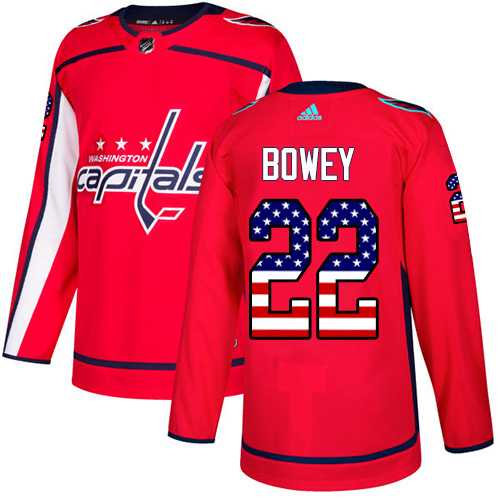 Men's Adidas Washington Capitals #22 Madison Bowey Red Home Authentic USA Flag Stitched NHL Jersey