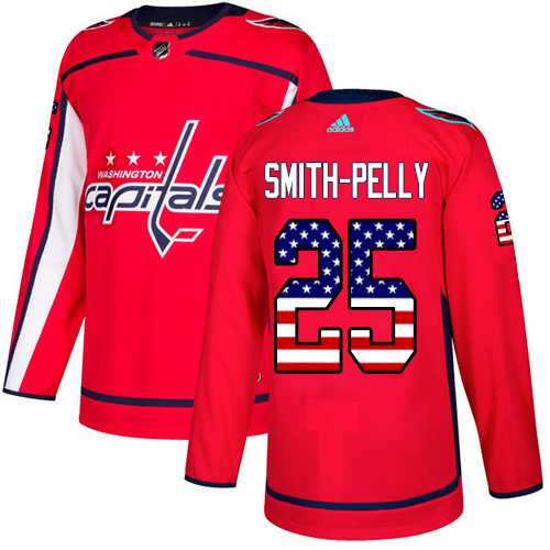Men's Adidas Washington Capitals #25 Devante Smith-Pelly Red Home Authentic USA Flag Stitched NHL Jersey