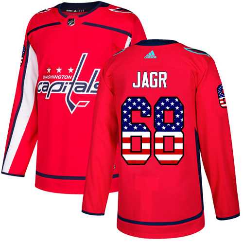 Men's Adidas Washington Capitals #68 Jaromir Jagr Red Home Authentic USA Flag Stitched NHL Jersey