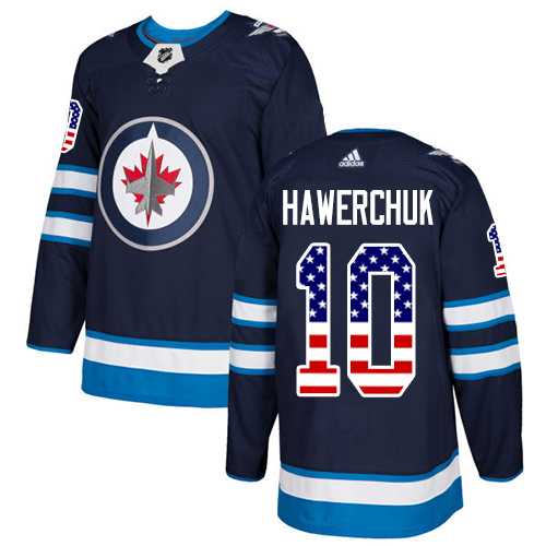 Men's Adidas Winnipeg Jets #10 Dale Hawerchuk Navy Blue Home Authentic USA Flag Stitched NHL Jersey