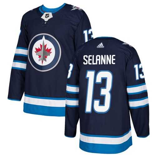 Men's Adidas Winnipeg Jets #13 Teemu Selanne Navy Blue Home Authentic Stitched NHL Jersey