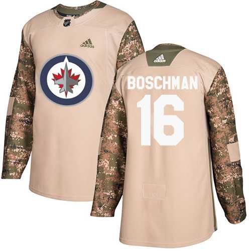 Men's Adidas Winnipeg Jets #16 Laurie Boschman Camo Authentic 2017 Veterans Day Stitched NHL Jersey