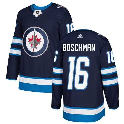 Men's Adidas Winnipeg Jets #16 Laurie Boschman Navy Blue Home Authentic Stitched NHL Jersey