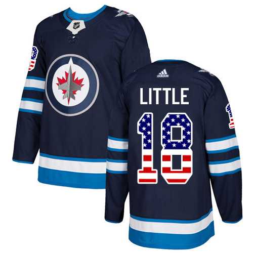 Men's Adidas Winnipeg Jets #18 Bryan Little Navy Blue Home Authentic USA Flag Stitched NHL Jersey