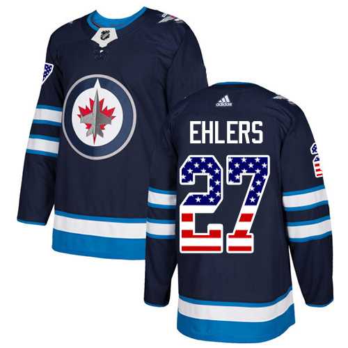 Men's Adidas Winnipeg Jets #27 Nikolaj Ehlers Navy Blue Home Authentic USA Flag Stitched NHL Jersey