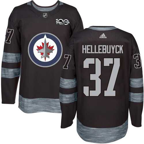 Men's Adidas Winnipeg Jets #37 Connor Hellebuyck Black 1917-2017 100th Anniversary Stitched NHL Jersey