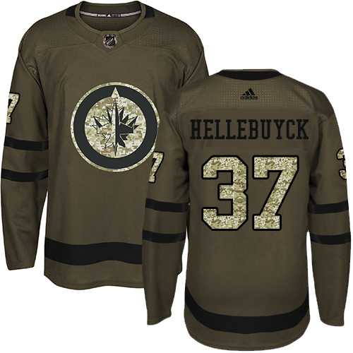 Men's Adidas Winnipeg Jets #37 Connor Hellebuyck Green Salute to Service Stitched NHL Jersey
