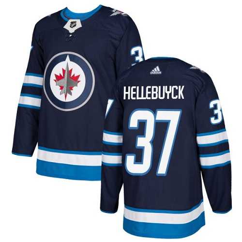 Men's Adidas Winnipeg Jets #37 Connor Hellebuyck Navy Blue Home Authentic Stitched NHL Jersey