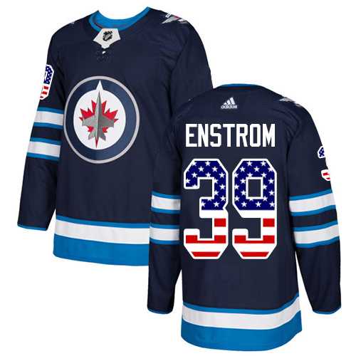 Men's Adidas Winnipeg Jets #39 Tobias Enstrom Navy Blue Home Authentic USA Flag Stitched NHL Jersey