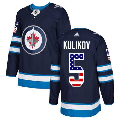 Men's Adidas Winnipeg Jets #5 Dmitry Kulikov Navy Blue Home Authentic USA Flag Stitched NHL Jersey