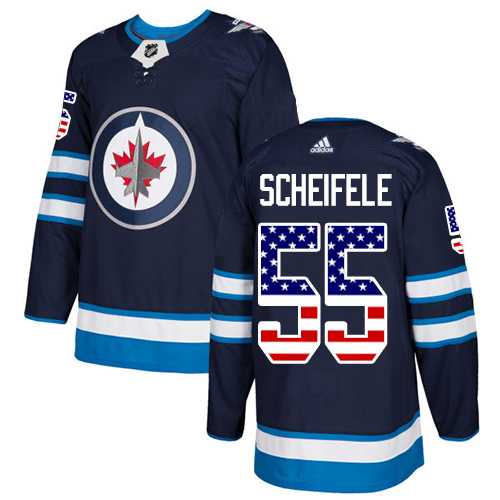 Men's Adidas Winnipeg Jets #55 Mark Scheifele Navy Blue Home Authentic USA Flag Stitched NHL Jersey