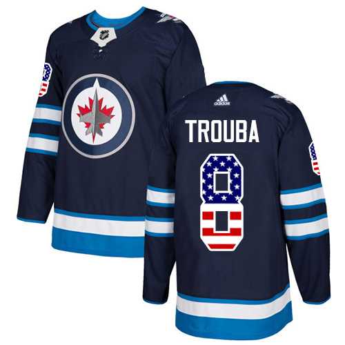 Men's Adidas Winnipeg Jets #8 Jacob Trouba Navy Blue Home Authentic USA Flag Stitched NHL Jersey