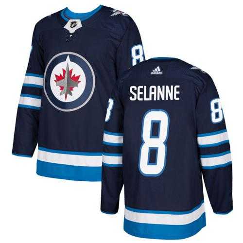 Men's Adidas Winnipeg Jets #8 Teemu Selanne Navy Blue Home Authentic Stitched NHL Jersey
