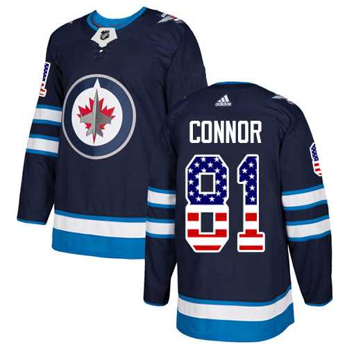 Men's Adidas Winnipeg Jets #81 Kyle Connor Navy Blue Home Authentic USA Flag Stitched NHL Jersey