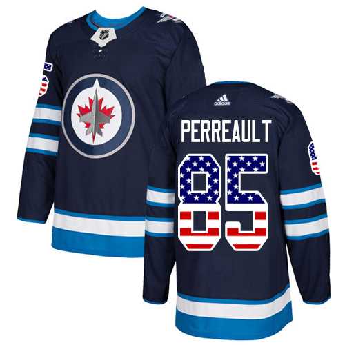 Men's Adidas Winnipeg Jets #85 Mathieu Perreault Navy Blue Home Authentic USA Flag Stitched NHL Jersey