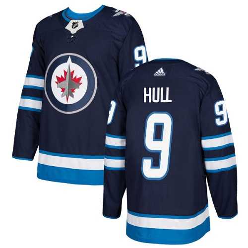 Men's Adidas Winnipeg Jets #9 Bobby Hull Navy Blue Home Authentic Stitched NHL Jersey