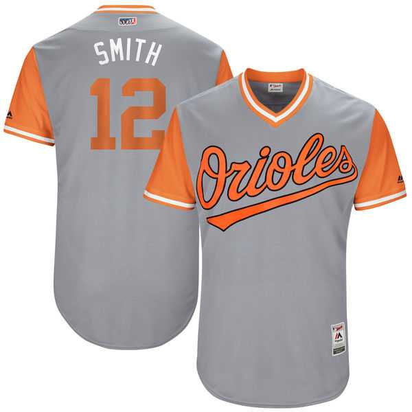 Men's Baltimore Orioles #12 Seth Smith Smith Majestic Gray 2017 Little League World Series Players Weekend Jersey