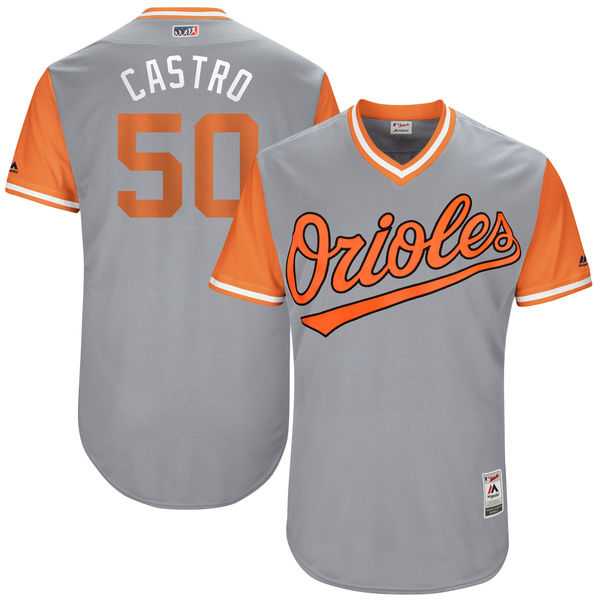 Men's Baltimore Orioles #50 Miguel Castro Castro Majestic Gray 2017 Little League World Series Players Weekend Jersey