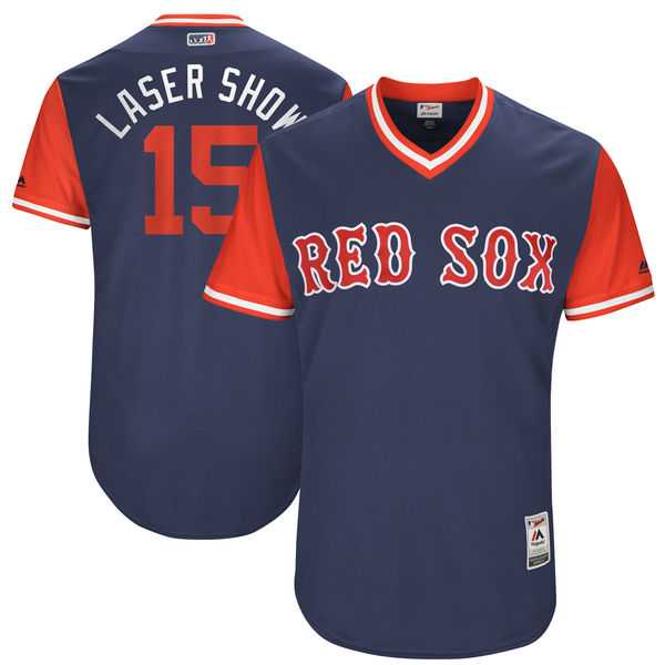Men's Boston Red Sox #15 Dustin Pedroia Laser Show Majestic Navy 2017 Little League World Series Players Weekend Jersey