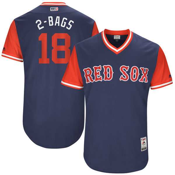 Men's Boston Red Sox #18 Mitch Moreland 2-Bags Majestic Navy 2017 Little League World Series Players Weekend Jersey
