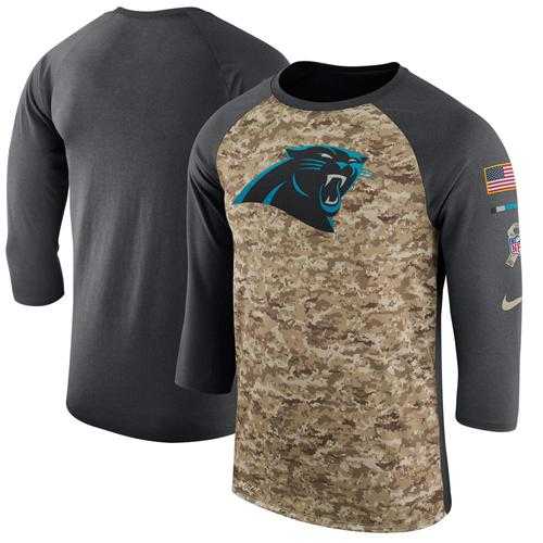 Men's Carolina Panthers Nike Camo Anthracite Salute to Service Sideline Legend Performance Three-Quarter Sleeve T-Shirt