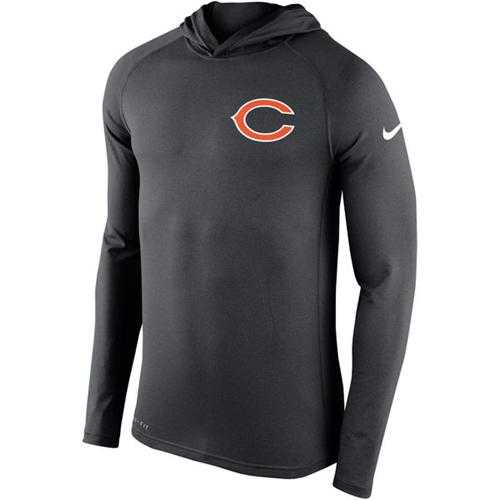 Men's Chicago Bears Nike Charcoal Stadium Touch Hooded Performance Long Sleeve T-Shirt