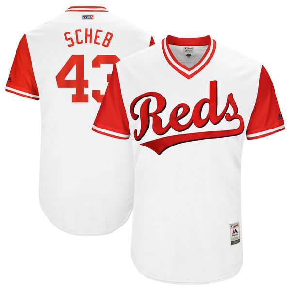 Men's Cincinnati Reds #43 Scott Schebler Scheb Majestic White 2017 Little League World Series Players Weekend Jersey