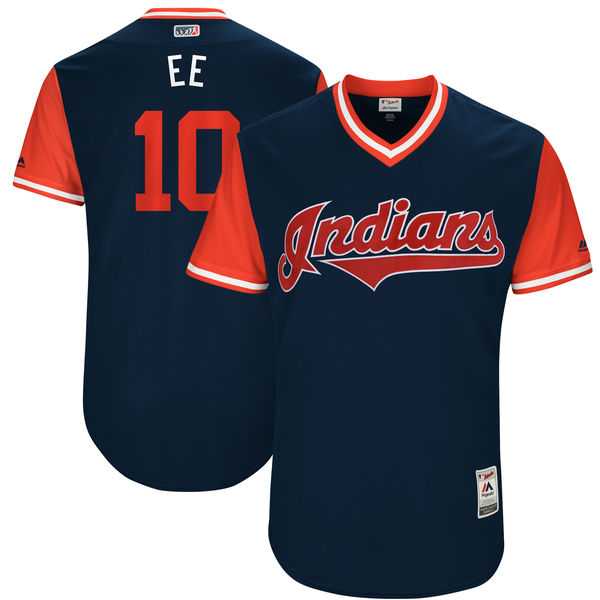 Men's Cleveland Indians #10 Edwin Encarnacion EE Majestic Navy 2017 Little League World Series Players Weekend Jersey