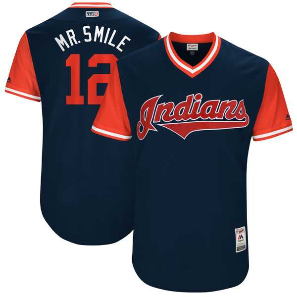 Men's Cleveland Indians #12 Francisco Lindor Mr. Smile Majestic Navy 2017 Little League World Series Players Weekend Jersey