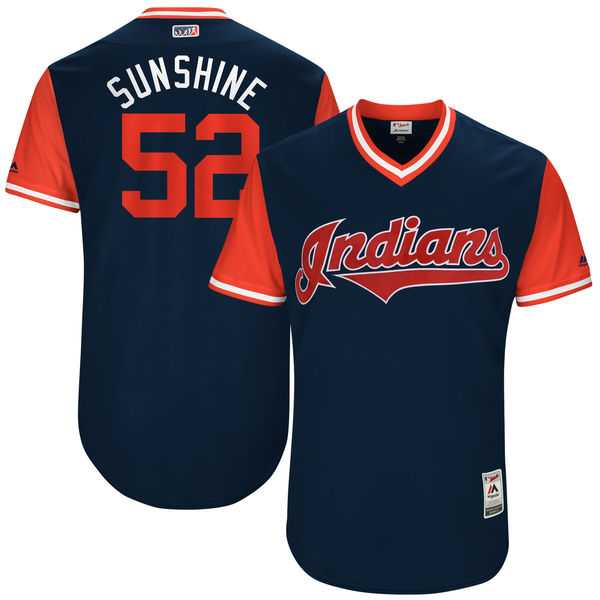 Men's Cleveland Indians #52 Mike Clevinger Sunshine Majestic Navy 2017 Little League World Series Players Weekend Jersey