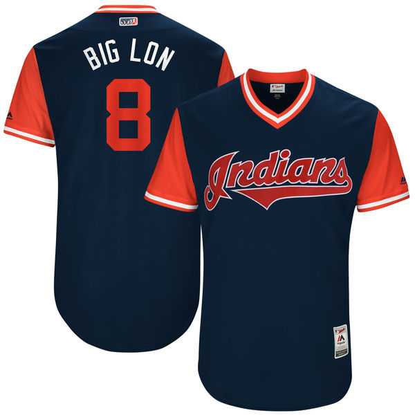 Men's Cleveland Indians #8 Lonnie Chisenhall Big Lon Majestic Navy 2017 Little League World Series Players Weekend Jersey