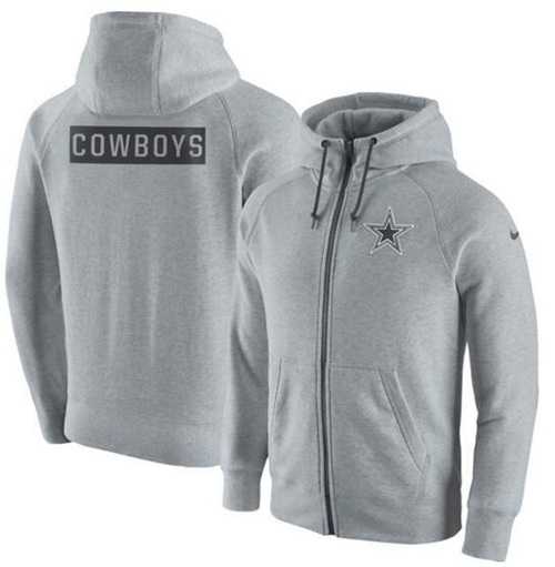 Men's Dallas Cowboys Nike Ash Gridiron Gray 2.0 Full-Zip Hoodie
