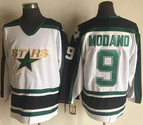 Men's Dallas Stars #9 Mike Modano Stitched White CCM Throwback NHL Jersey